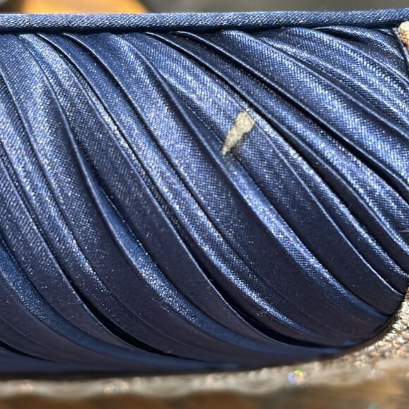 Lulu Townsend Clutch Pleated Blue Satin Rhinestone‎ Women Chain - Picture 12 of 12